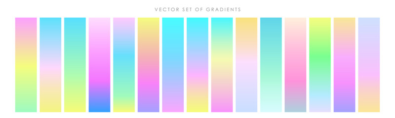 Bright colorful hologram gradients set. Vibrant color backgrounds