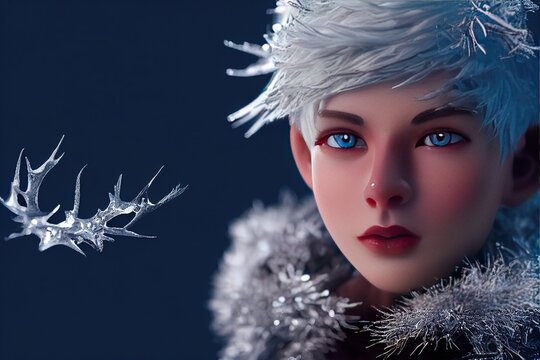 3D rendered computer generated image of Jack Frost, who brings cold, ice, and winter with him everywhere he goes. Original character with no humans nor reference images used.