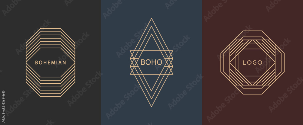 Wall mural logo in a modern style. vector linear icon. boho characters - moon logo design templates - abstract 