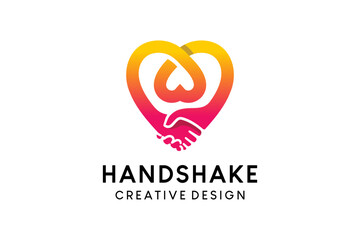 Handshake logo design in heart with creative concept