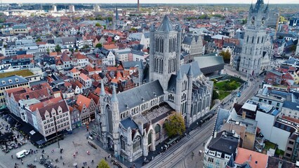 Drone photo Saint Nicholas' church Ghent Belgium europe