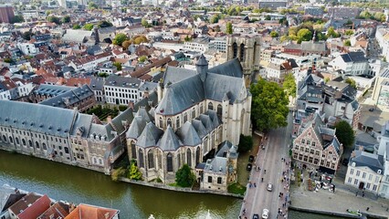 Fototapeta na wymiar Drone photo saint Michel church, Sint-Michielskerk Ghent belgium europe