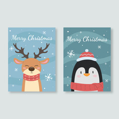 Christmas Cards Cute Rendeer and Penguin © Roxana Agustina