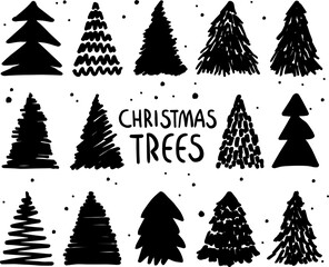Christmas Fir trees Pine Isolated Graphic Silhouettes Black Vector - 536848058