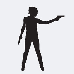 Vector silhouette of a female police agent wearing a uniform on a white background