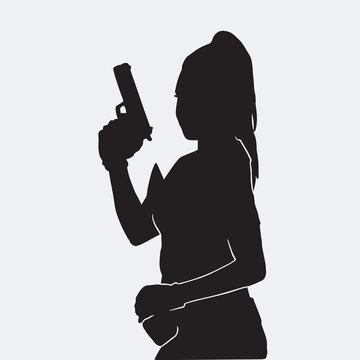 recommend clip art: Vector silhouette of a female police agent wearing a uniform on a white background