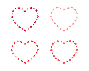 Set of heart shaped frames with hearts and flowers. Collection of templates for Valentine day card, wedding invitation, photo, picture, banner, stickers. Vector flat illustration