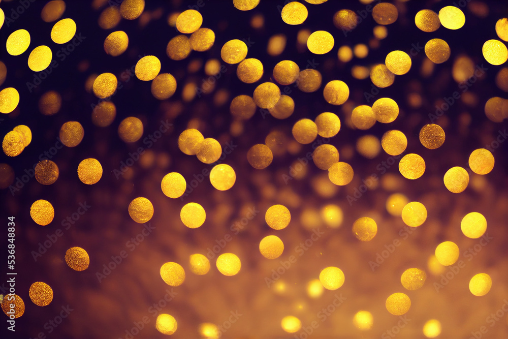 Poster abstract golden glittering in the dark background with blurred bokeh lights backdrop