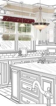 4k Vertical Custom Kitchen Drawing Transitioning to Photograph.