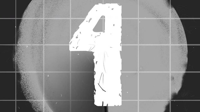 Retro count from 1 to 10 against the background of radar, mesh and white scratches. The initial intro of the video clip. 4k old video with texture of destruction and digitalis.