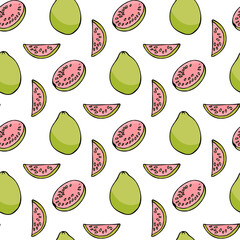 Seamless pattern with guajava on white background. Vector image.