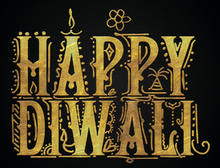 Happy diwali golden calligraphy design poster 