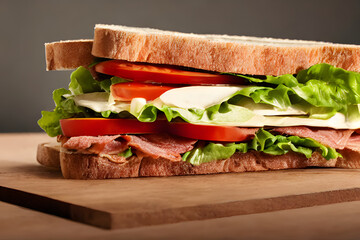 blt sandwich; a tasty breakfast, lunch, or snack; with meat and vegetables