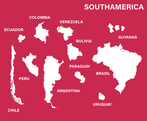 Set of vectors of South American countries separately. Concept of maps.