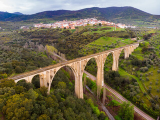 Fototapeta na wymiar Aerial photo of Viaduct of Guadalupe, province of Caceres, Extremadura, Spain.