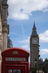 Fototapeta na wymiar Big Ben with telephone booth in London