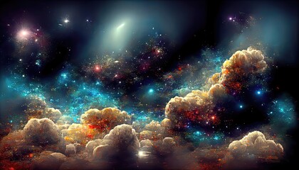 Obraz na płótnie Canvas Concept art of orange, blue and black gradients, nebulae, galaxies and milky way, with clouds of sparkling space stars.