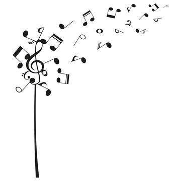 Flying music notes, musical flower design, vector illustration.