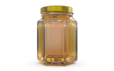 Hexagon jar honey transparent background high quality details, 3d rendering