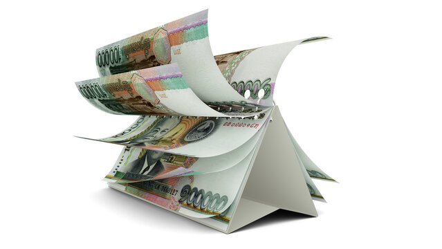 Calendar made of Laotian kip notes isolated on white background. Money calendar. spending concept. 3d rendering