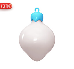 Decorations Christmas tree bauble cone shape. Festive decorative element of decor. Realistic 3d design In plastic cartoon style. Holiday Object isolated on white background. Vector illustration