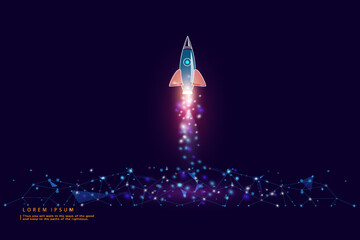 Rocket launch. Business startup concept form lines, triangles and particle style design. Rocket launch, start-up ideas,