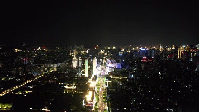 modern cityscape of fuzhou jin fujian at night from aerial view
