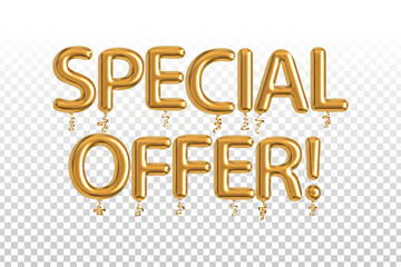 Vector realistic isolated golden balloon text of Special Offer on the transparent background.