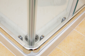 Sliding mechanism of a shower cabin.Modern bathroom interior.Close up