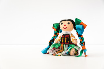 Tradicional mexican doll Lele in a colorful dress of Mexico  from Queretaro, hand crafted - Muñeca mexicana