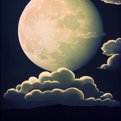 Halloween background with full moon and clouds digital art