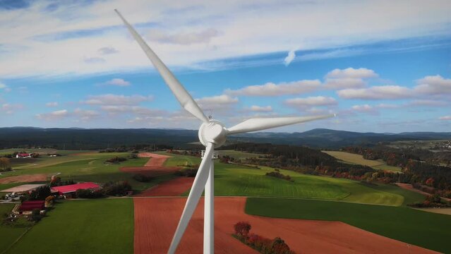 Windmill, Aerial View. Eco Power. Wind Turbine Generating Electricity.Green Tech