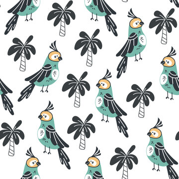 Parrot bird jungle seamless tropical abstract pattern graphic design illustration