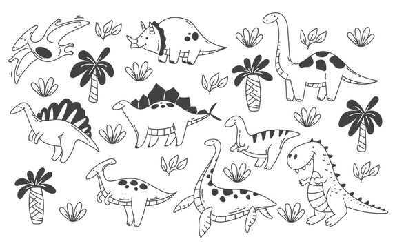 Dinosaur cute animal line simple style isolated set collection graphic design illustration