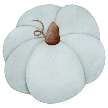 Blue Pumpkin Thanksgiving Watercolor Element