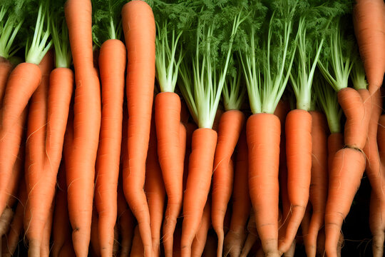 Bunch Of Fresh Carrots, A Healthy Natural Vegetable, Green Produce