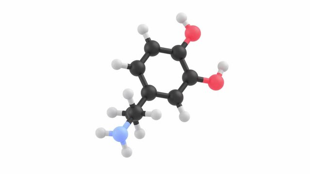 dopamine molecule 3d representation, neurotransmitter and antidepressant organic molecule. Can be used to represent neurology, pharmacology or chemistry