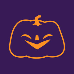 Carved pumpkin simple icon. Halloween jack o lantern funny pictogram.
