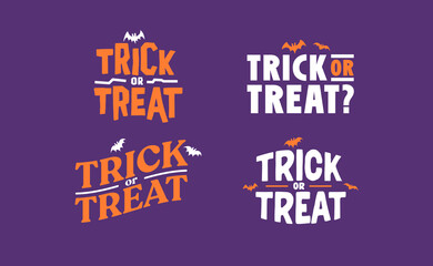 Trick or Treat lettering design with flying bats. Halloween card or banner spooky design.