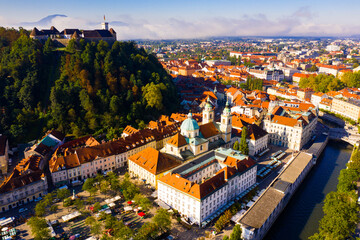 Fototapeta na wymiar Ljubljana green cityscape aerial view. High quality photo