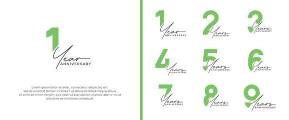 set of anniversary logo green color on white background for celebration moment