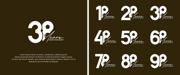 set of anniversary logo white color on brown background for celebration moment