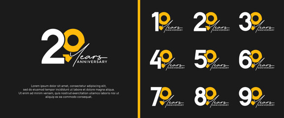set of anniversary logo white and yellow color on black background for celebration moment
