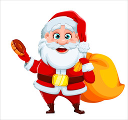 Santa Claus cartoon character with donut