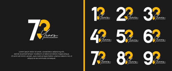 set of anniversary logo white and yellow color on black background for celebration moment