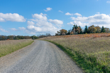 Fototapeta na wymiar A gravel trail runs through Big Meadows in Shenandoah National Park, Virginia