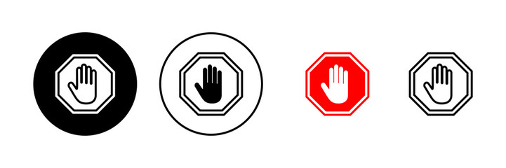 Obraz premium Stop icon vector. stop road sign. hand stop sign and symbol. Do not enter stop red sign with hand