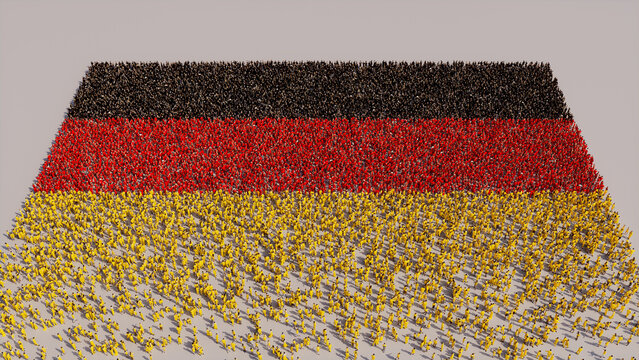A Crowd of People coming together to form the Flag of Germany. German Banner on White.