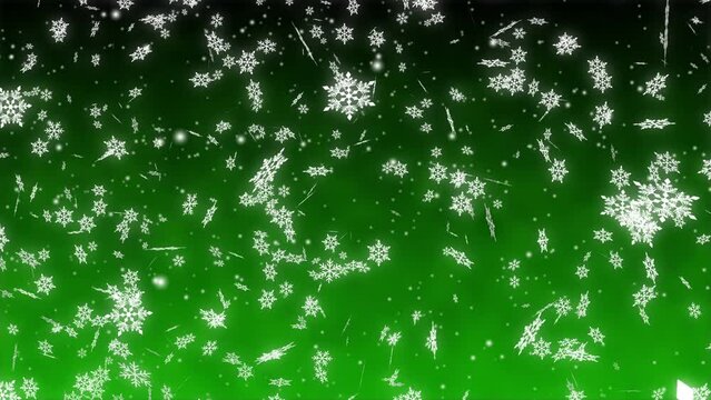 雪の結晶 大 舞う 吹雪 右上から 【背景 グラデーション 黒 緑 冷気】