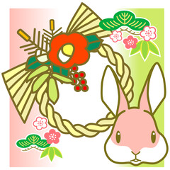 かわいいうさぎとリース型のしめ飾り